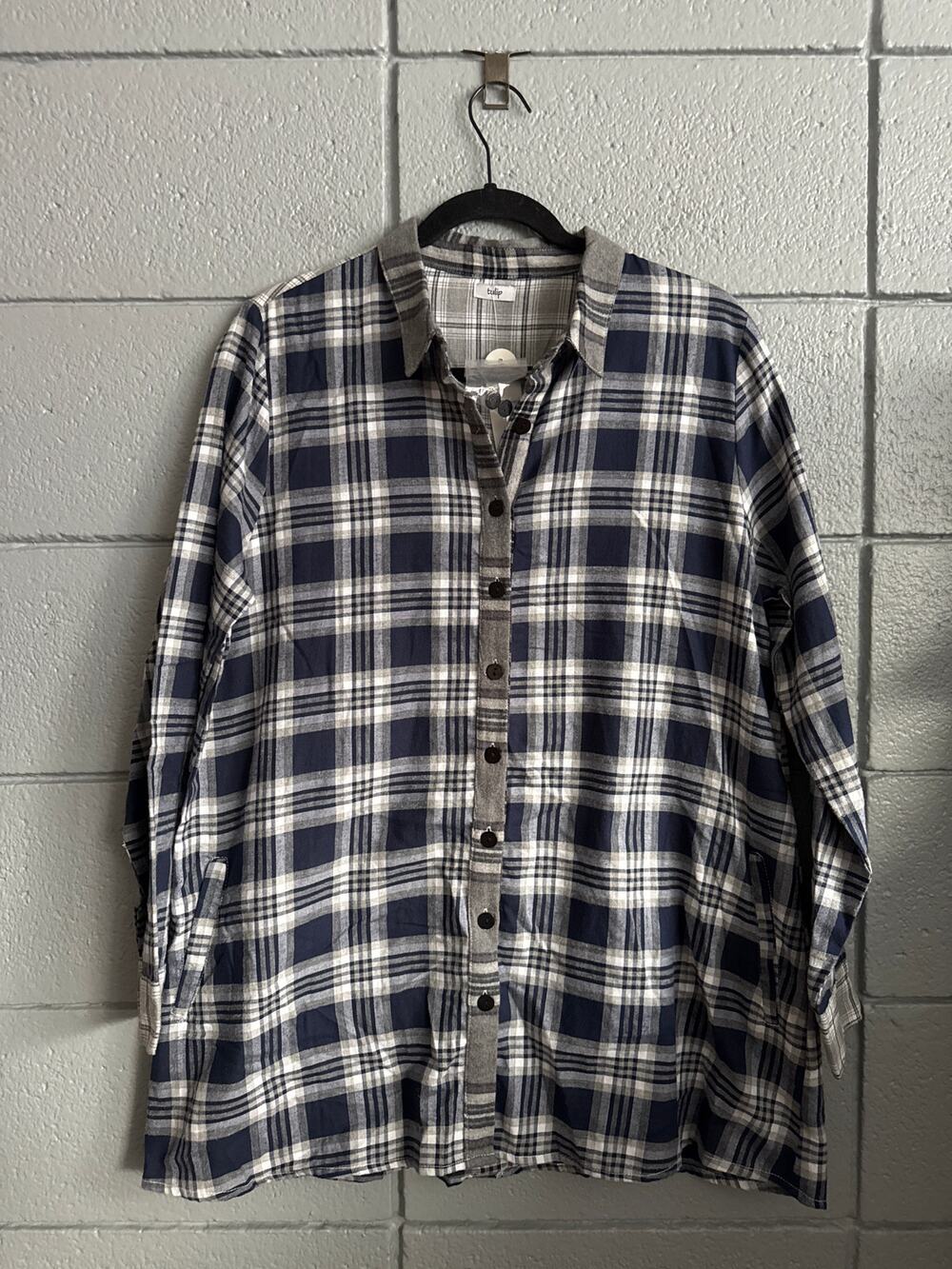 NWT Tulip Mixed Media Colorblock Patchwork Flannel Tunic size S